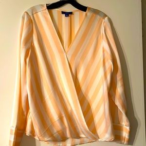 Ladies blouse, Peach and white striped. Size:L
